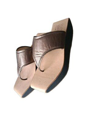 Vintage Salvatore Ferragamo Wedge Sandals Size 7 B Bronze  Leather Platform